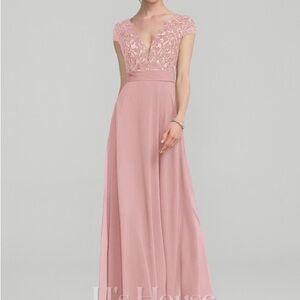 Elegant Pink Lace Evening Gown